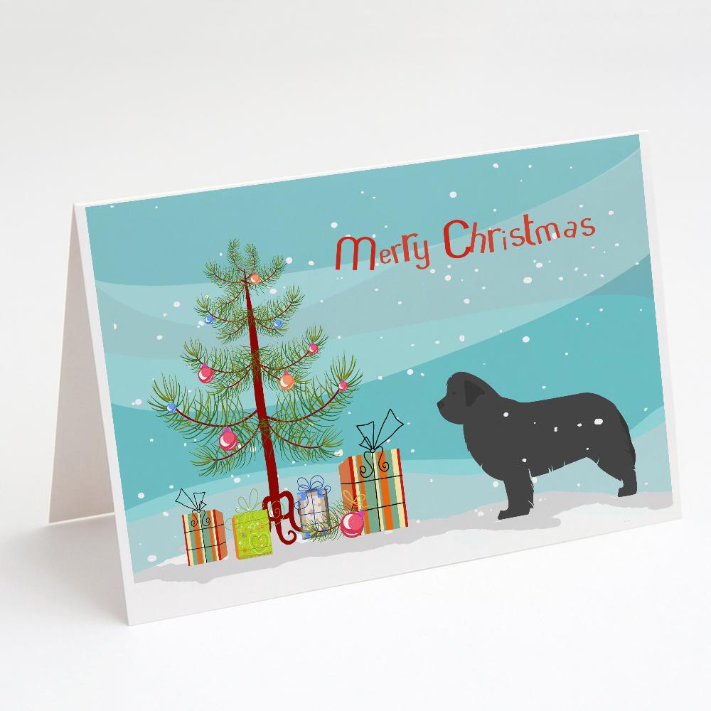 Newfoundland Merry Christmas Tree Greeting Cards Pack of 8 Blank Cards with Envelopes Whimsical A7 Size 5x7