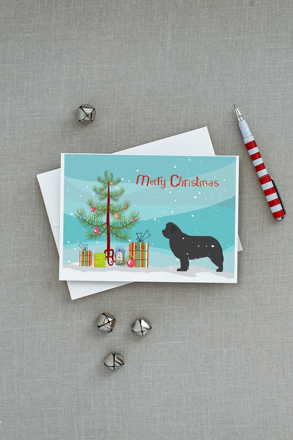 Newfoundland Merry Christmas Tree Greeting Cards Pack of 8 Blank Cards with Envelopes Whimsical A7 Size 5x7
