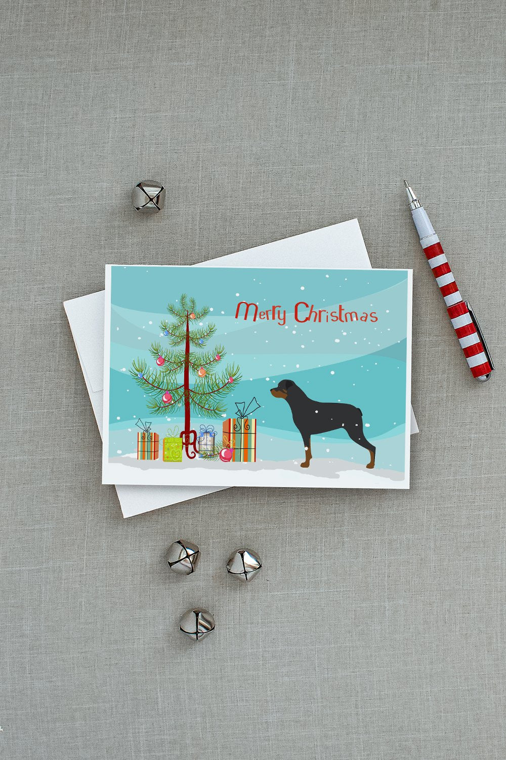 Rottweiler Merry Christmas Tree Greeting Cards Pack of 8 Blank Cards with Envelopes Whimsical A7 Size 5x7