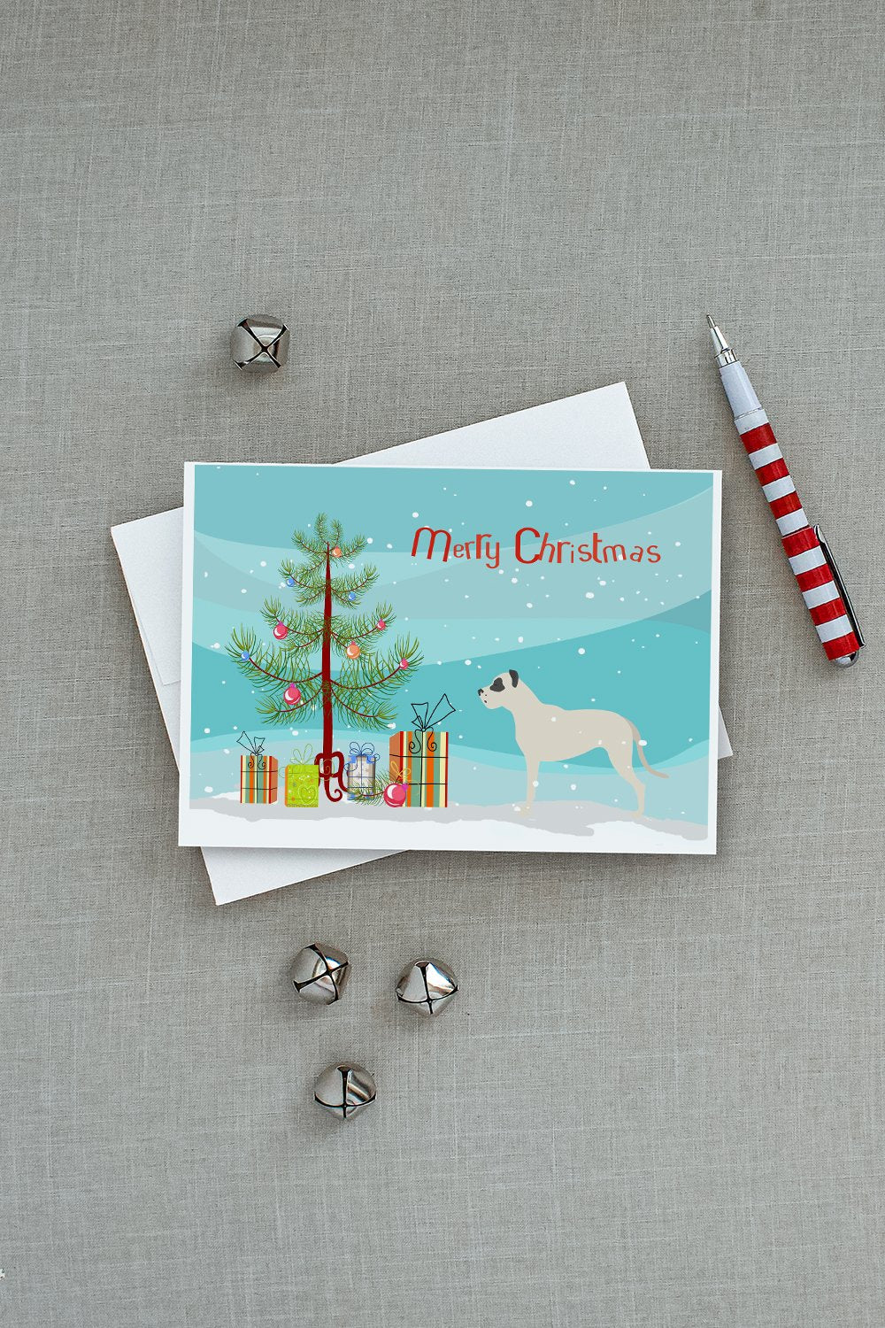 Dogo Argentino Merry Christmas Tree Greeting Cards Pack of 8 Blank Cards with Envelopes Whimsical A7 Size 5x7