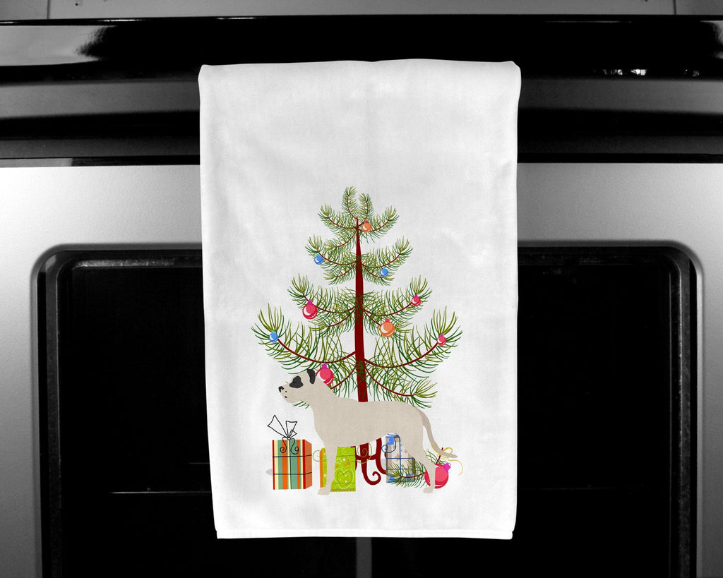 Dogo Argentino Merry Christmas Tree Kitchen Towel Set of 2 White Dish Towels Decorative Bathroom Hand towel for Hand, Face, Hair, Yoga, Tea, Dishcloth, 19 X 28", White