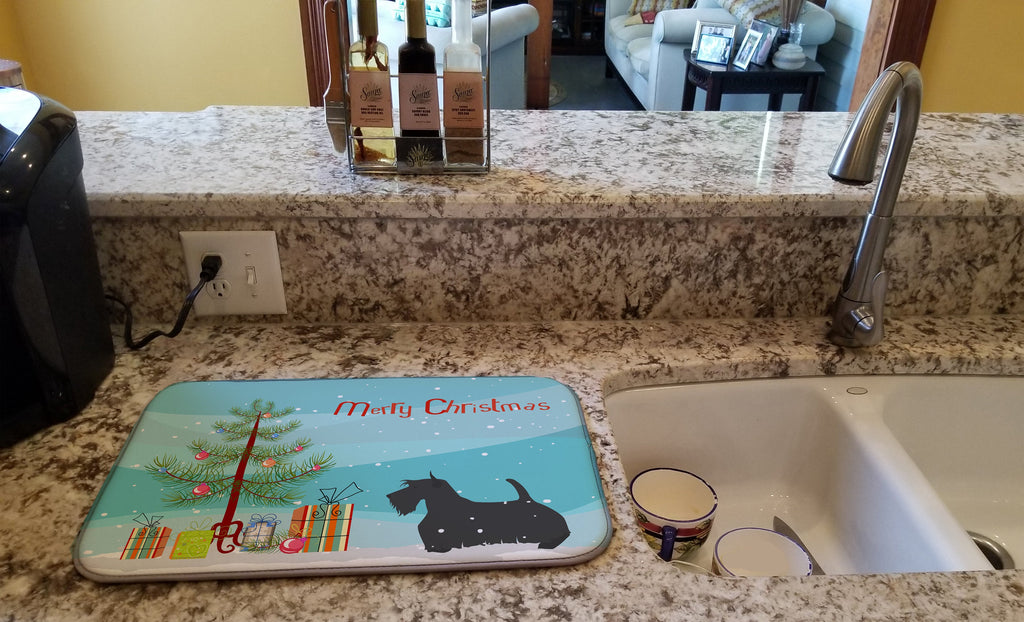 Scottish Terrier Merry Christmas Tree Dish Drying Mat Absorbent Dish Drying Mat Pad for Kitchen Counter Dish Drainer Mat for Countertop, 14 x 21", Multicolor