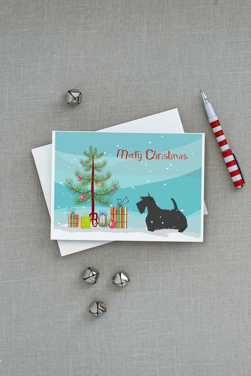 Scottish Terrier Merry Christmas Tree Greeting Cards Pack of 8 Blank Cards with Envelopes Whimsical A7 Size 5x7