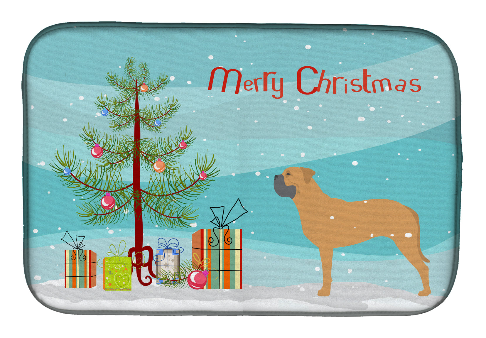 Bullmastiff Merry Christmas Tree Dish Drying Mat Absorbent Dish Drying Mat Pad for Kitchen Counter Dish Drainer Mat for Countertop, 14 x 21", Multicolor