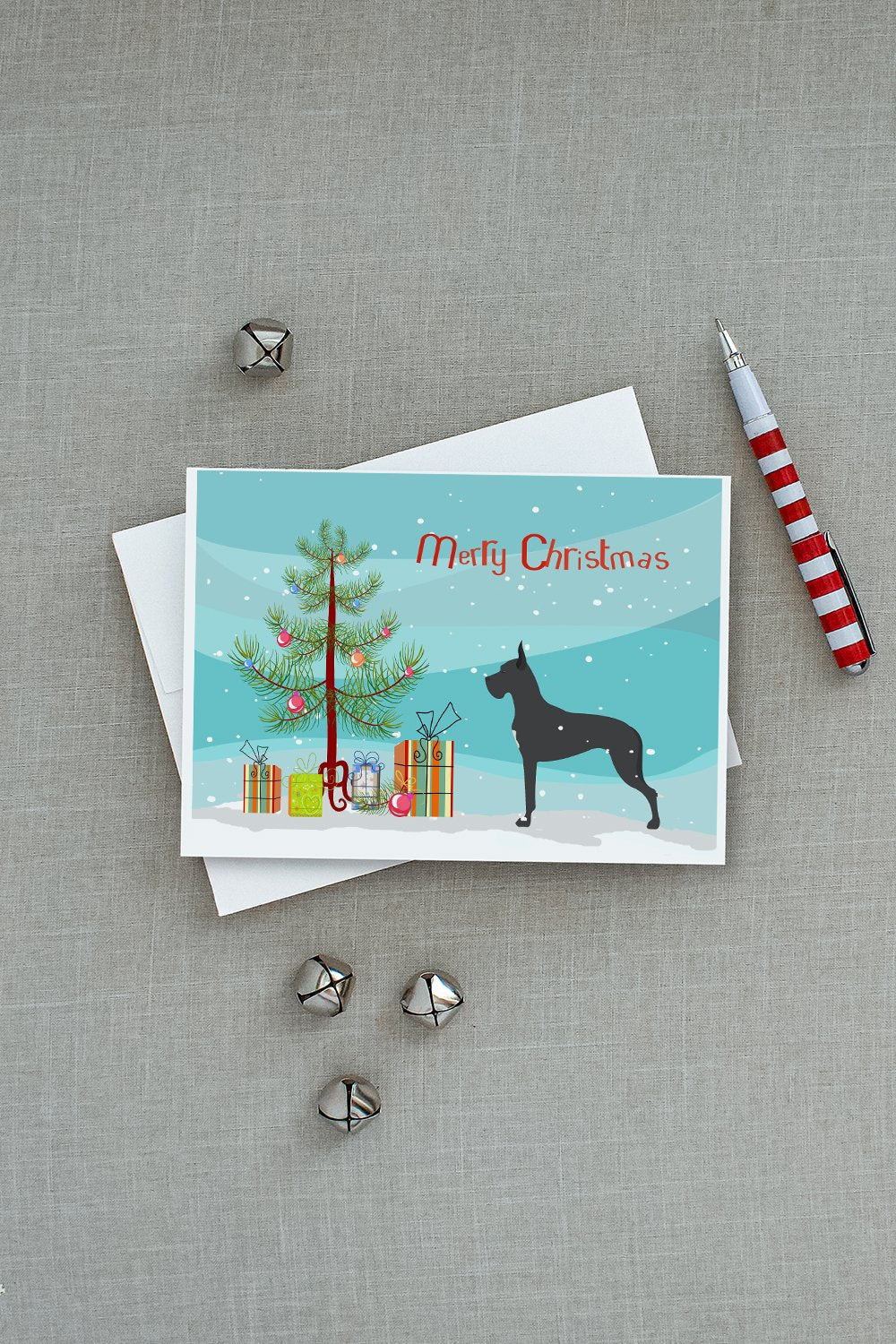 Great Dane Merry Christmas Tree Greeting Cards Pack of 8 Blank Cards with Envelopes Whimsical A7 Size 5x7