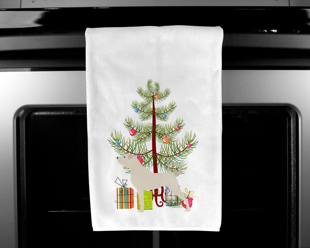 Anatolian Shepherd Merry Christmas Tree Kitchen Towel Set of 2 White Dish Towels Decorative Bathroom Hand towel for Hand, Face, Hair, Yoga, Tea, Dishcloth, 19 X 28", White