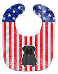Patriotic USA Pug Black Baby Bib Easy-Clean Baby Bib Baby Feeding Accessory Baby Mealtime Essential, 10 x 13, Multicolor