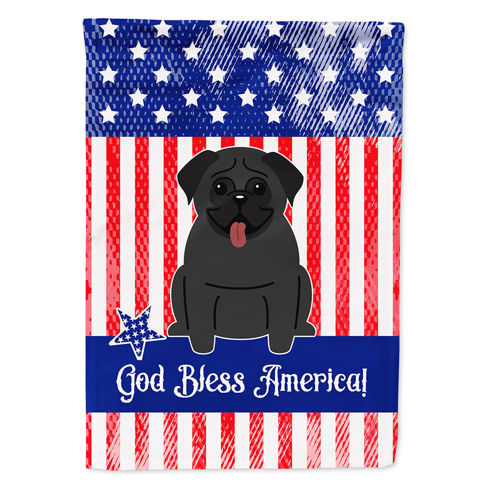 Patriotic USA Pug Black House Flag 28x40 Porch Sleeve Pole Decorative Outside Yard Banner Artwork Wall Hanging, Polyester