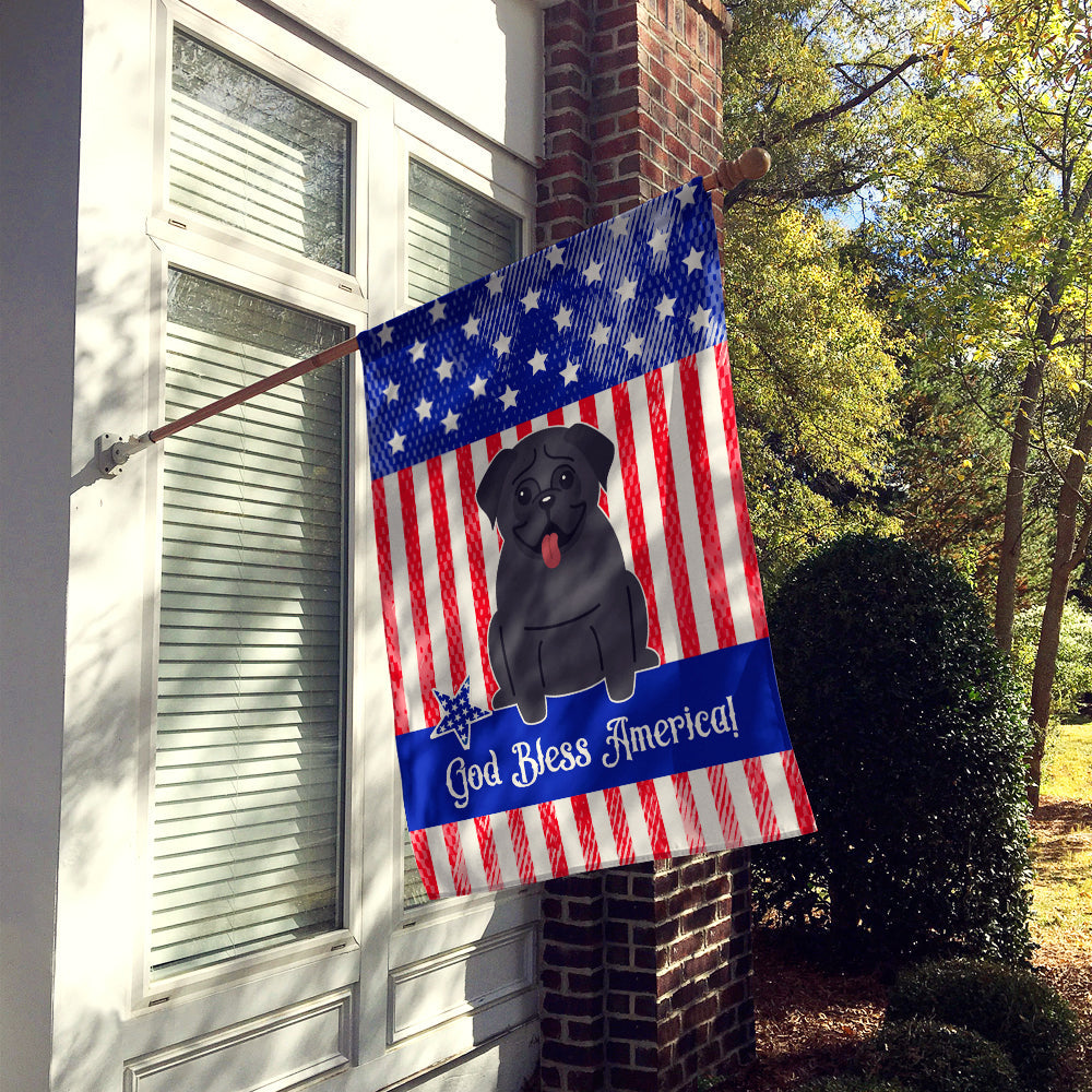 Patriotic USA Pug Black House Flag 28x40 Porch Sleeve Pole Decorative Outside Yard Banner Artwork Wall Hanging, Polyester