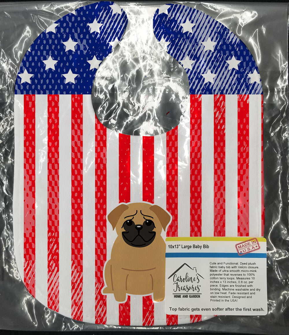 Patriotic USA Pug Brown Baby Bib Easy-Clean Baby Bib Baby Feeding Accessory Baby Mealtime Essential, 10 x 13, Multicolor