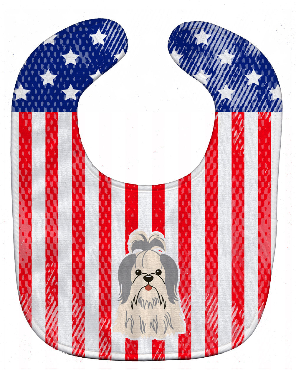 Patriotic USA Shih Tzu Silver White Baby Bib Easy-Clean Baby Bib Baby Feeding Accessory Baby Mealtime Essential, 10 x 13, Multicolor