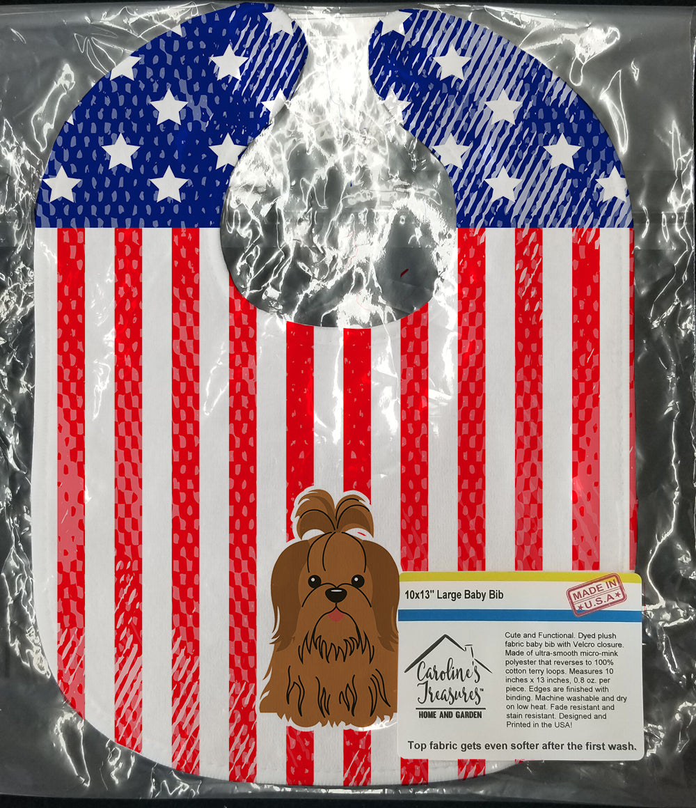 Patriotic USA Shih Tzu Silver Chocolate Baby Bib Easy-Clean Baby Bib Baby Feeding Accessory Baby Mealtime Essential, 10 x 13, Multicolor