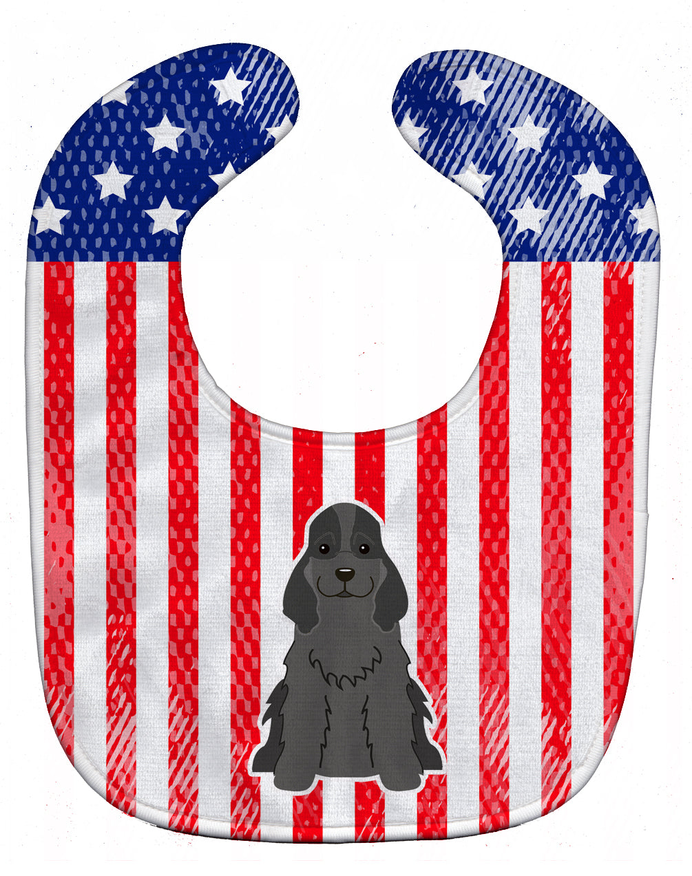 Patriotic USA Cocker Spaniel Black Baby Bib Easy-Clean Baby Bib Baby Feeding Accessory Baby Mealtime Essential, 10 x 13, Multicolor