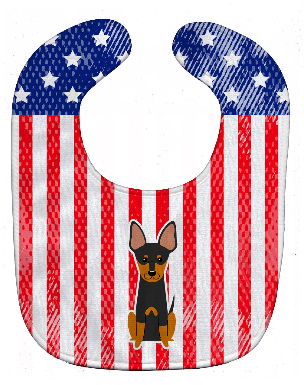 Patriotic USA English Toy Terrier Baby Bib Easy-Clean Baby Bib Baby Feeding Accessory Baby Mealtime Essential, 10 x 13, Multicolor