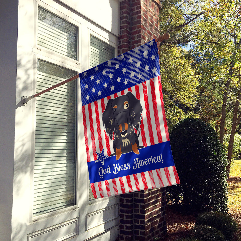 Patriotic USA Wire Haired Dachshund Dapple House Flag 28x40 Porch Sleeve Pole Decorative Outside Yard Banner Artwork Wall Hanging, Polyester