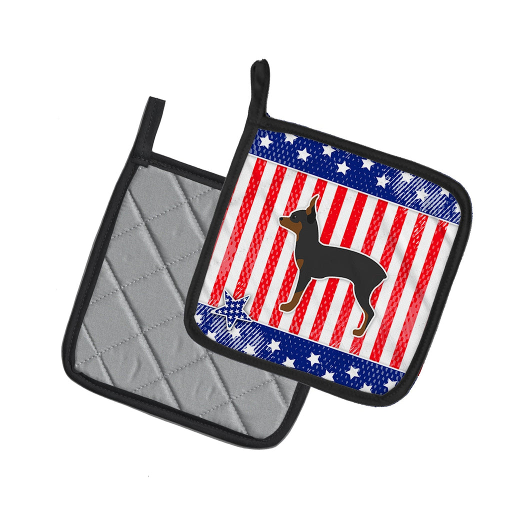 USA Patriotic Toy Fox Terrier Pot Holder Set of 2 Heat Resistant Quilted Hot Pads 7.5 x 7.5 Inch, Insulated Kitchen Trivets for Cooking & Baking