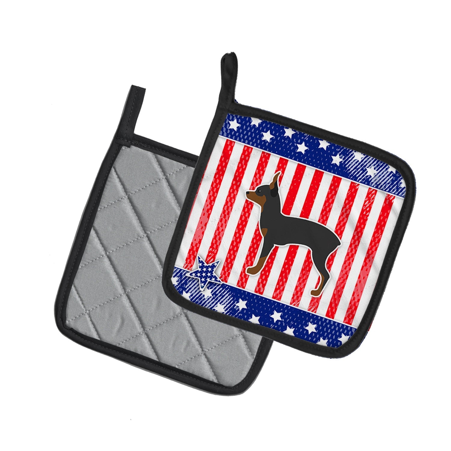 USA Patriotic Toy Fox Terrier Pot Holder Set of 2 Heat Resistant Quilted Hot Pads 7.5 x 7.5 Inch, Insulated Kitchen Trivets for Cooking & Baking