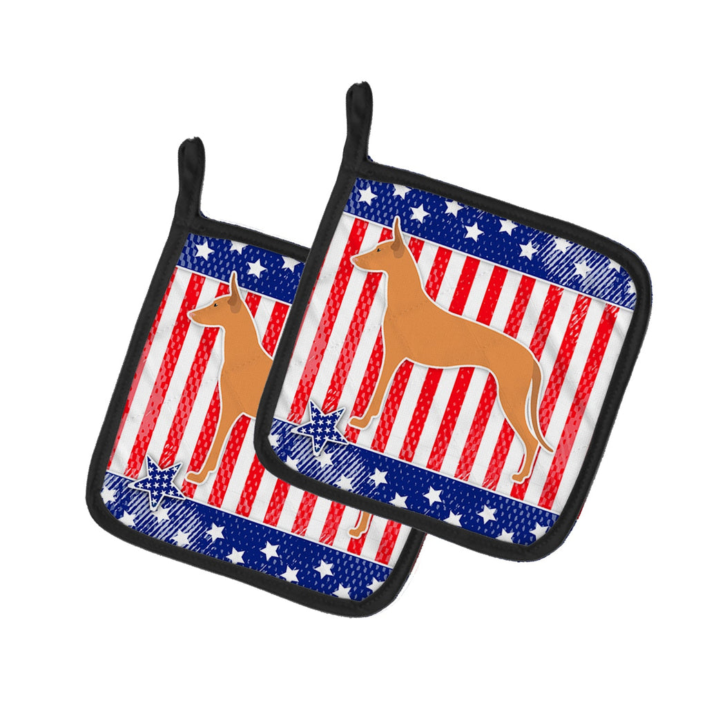 USA Patriotic Pharaoh Hound Pot Holder Set of 2 Heat Resistant Quilted Hot Pads 7.5 x 7.5 Inch, Insulated Kitchen Trivets for Cooking & Baking