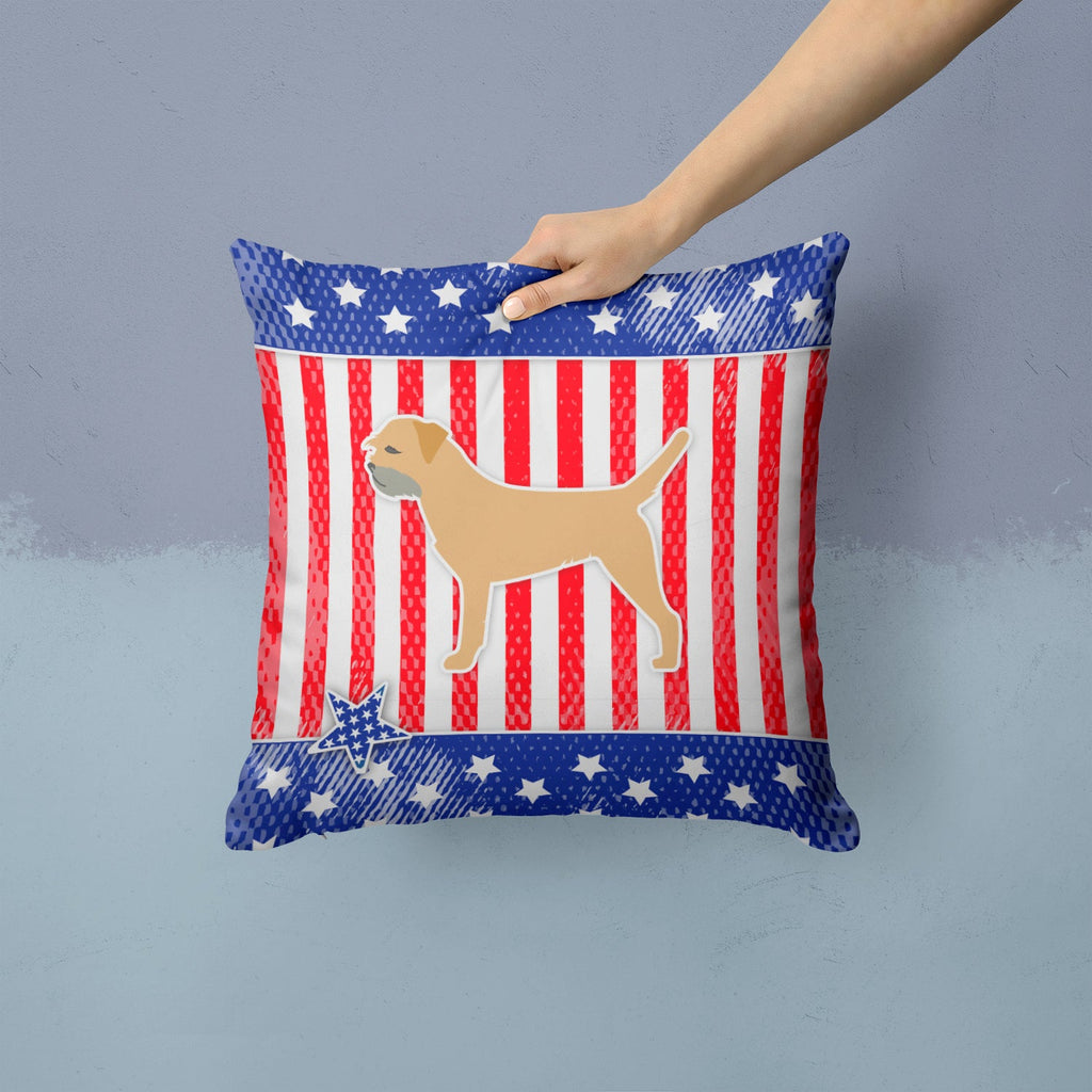 USA Patriotic Border Terrier Decorative Throw Pillow 14x14 Indoor Outdoor Accent Cushion, Fabric Cover with Insert for Sofa, Bed, Porch & Living Room