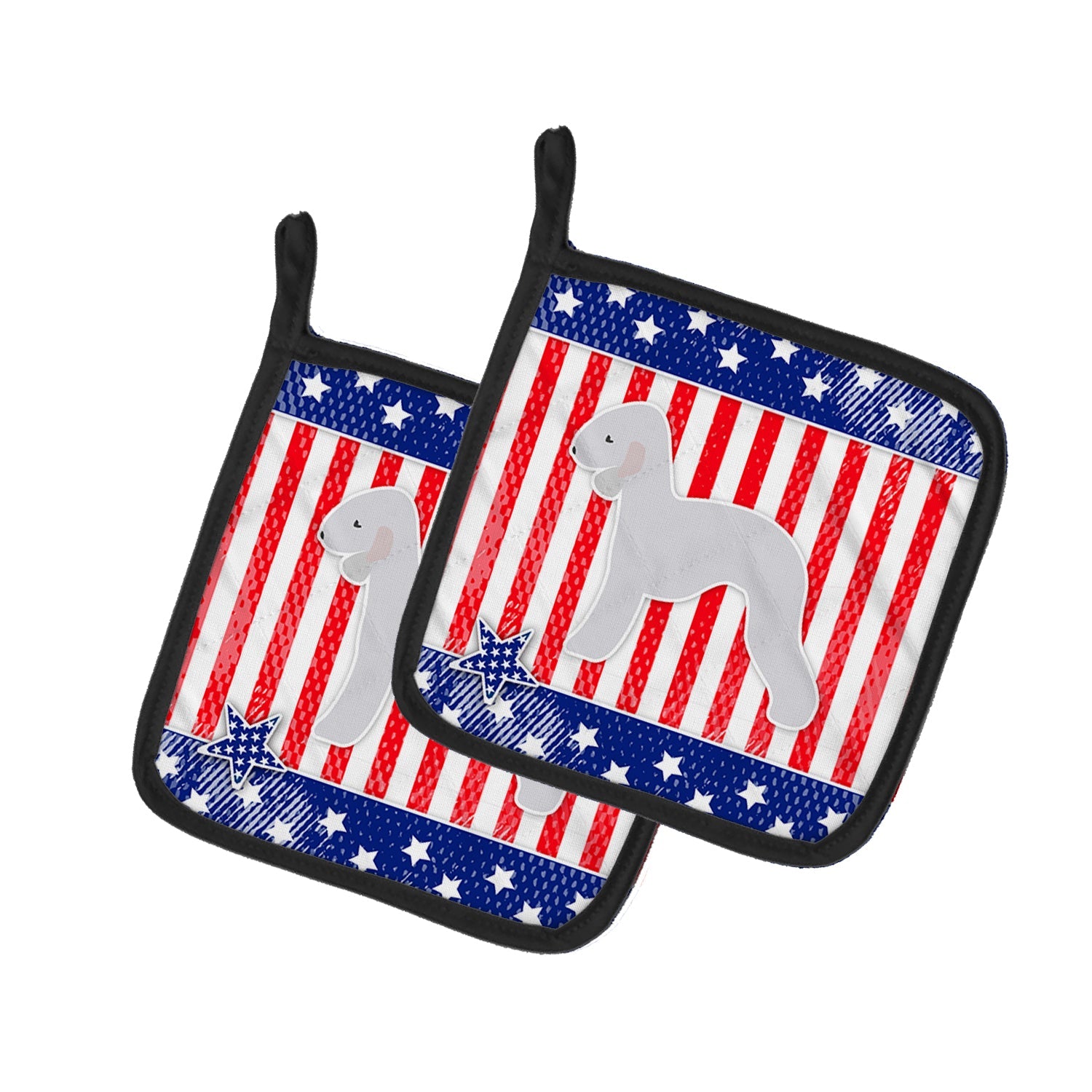 USA Patriotic Bedlington Terrier Pot Holder Set of 2 Heat Resistant Quilted Hot Pads 7.5 x 7.5 Inch, Insulated Kitchen Trivets for Cooking & Baking