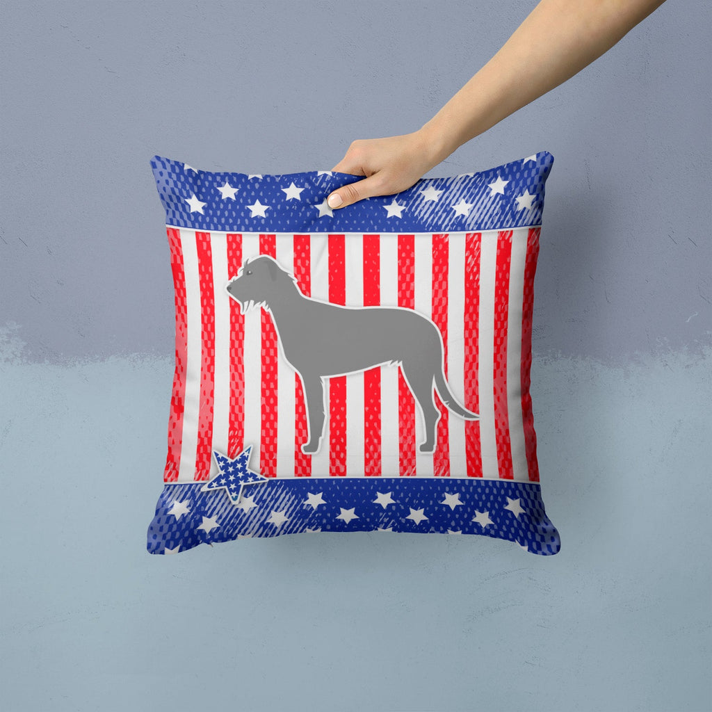 USA Patriotic Irish Wolfhound Decorative Throw Pillow 14x14 Indoor Outdoor Accent Cushion, Fabric Cover with Insert for Sofa, Bed, Porch & Living Room