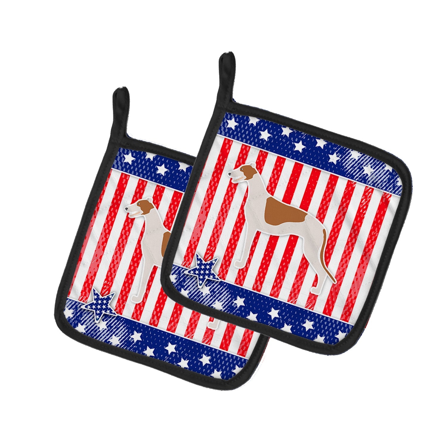 USA Patriotic Greyhound Pot Holder Set of 2 Heat Resistant Quilted Hot Pads 7.5 x 7.5 Inch, Insulated Kitchen Trivets for Cooking & Baking