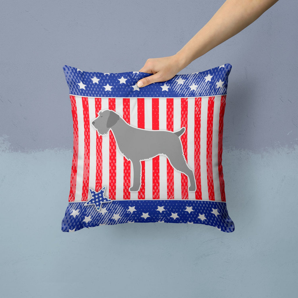 USA Patriotic German Wirehaired Pointer Decorative Throw Pillow 14x14 Indoor Outdoor Accent Cushion, Fabric Cover with Insert for Sofa, Bed, Porch & Living Room