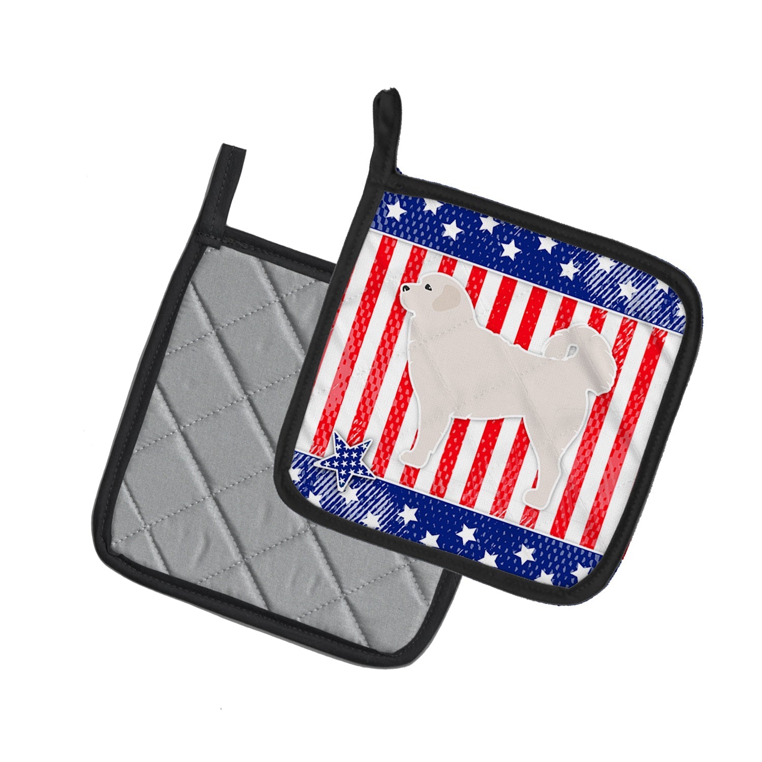 USA Patriotic Polish Tatra Sheepdog Pot Holder Set of 2 Heat Resistant Quilted Hot Pads 7.5 x 7.5 Inch, Insulated Kitchen Trivets for Cooking & Baking