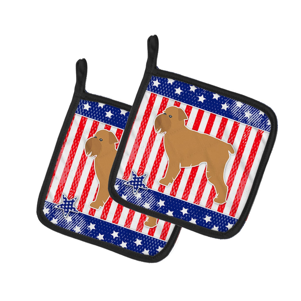 USA Patriotic Brussels Griffon Pot Holder Set of 2 Heat Resistant Quilted Hot Pads 7.5 x 7.5 Inch, Insulated Kitchen Trivets for Cooking & Baking