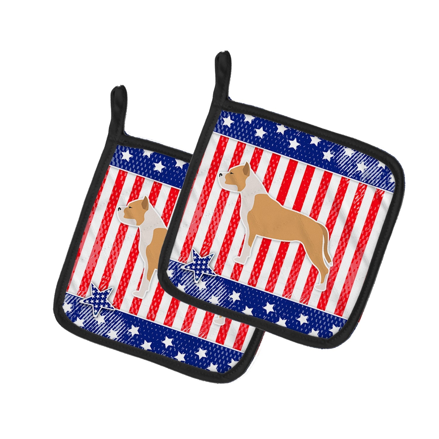 USA Patriotic Staffordshire Bull Terrier Pot Holder Set of 2 Heat Resistant Quilted Hot Pads 7.5 x 7.5 Inch, Insulated Kitchen Trivets for Cooking & Baking