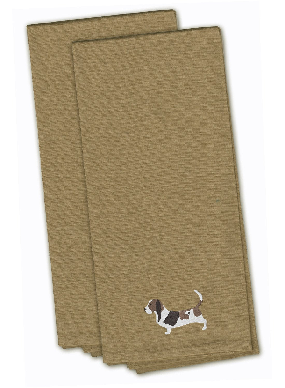 Basset Hound Tan Embroidered Towel Set of 2 Decorative Bathroom Guest Hand Towel for Hand, Face, Tea, Dishcloth, 19 X 25, Tan