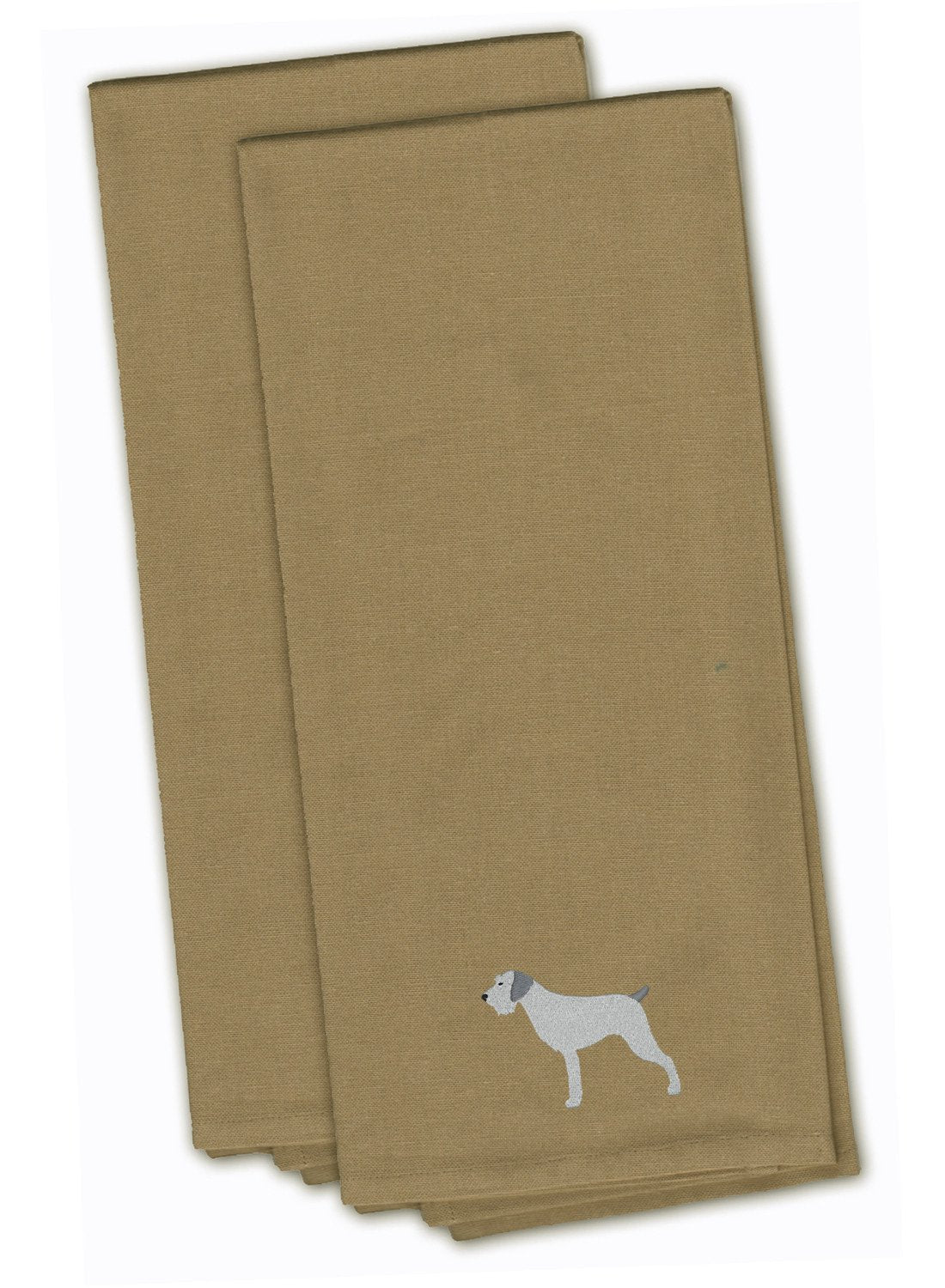 German Wirehaired Pointer Tan Embroidered Towel Set of 2 Decorative Bathroom Guest Hand Towel for Hand, Face, Tea, Dishcloth, 19 X 25, Tan