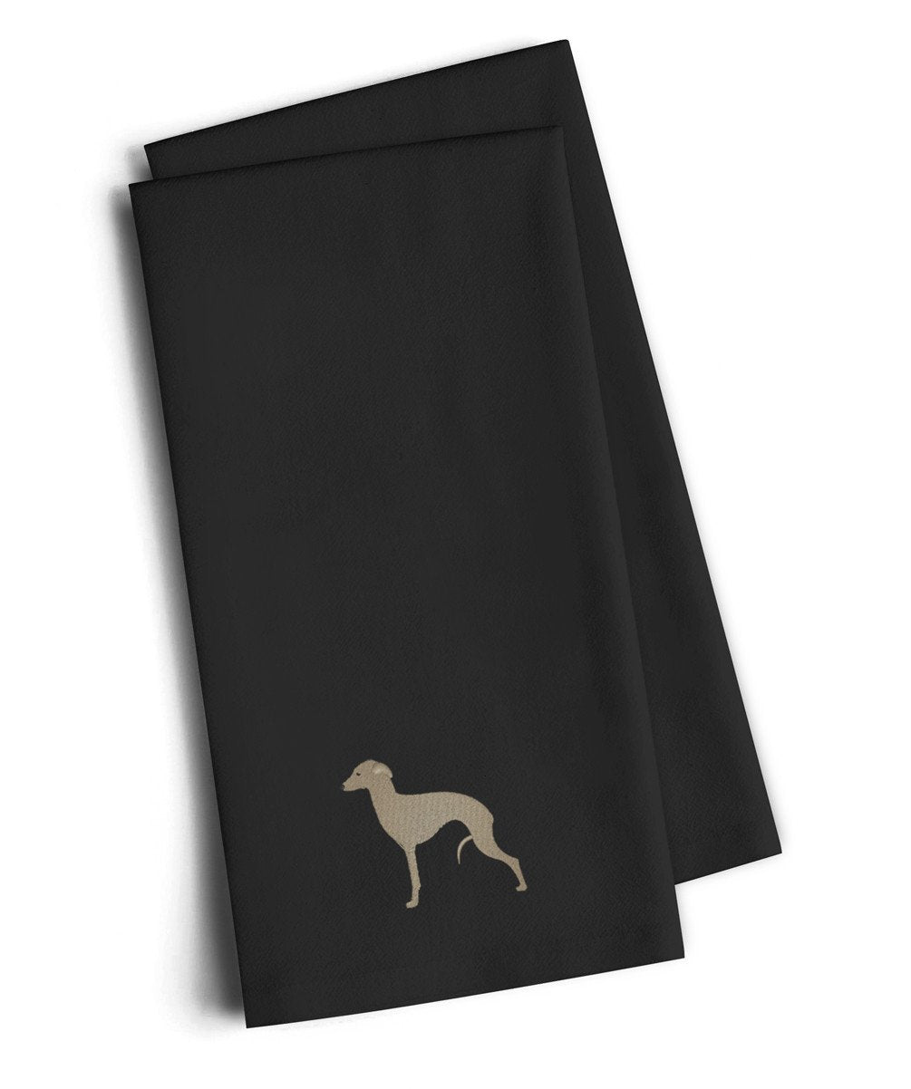 Italian Greyhound Black Embroidered Towel Set of 2 Decorative Bathroom Guest Hand Towel for Hand, Face, Tea, Dishcloth, 19 X 25, Black
