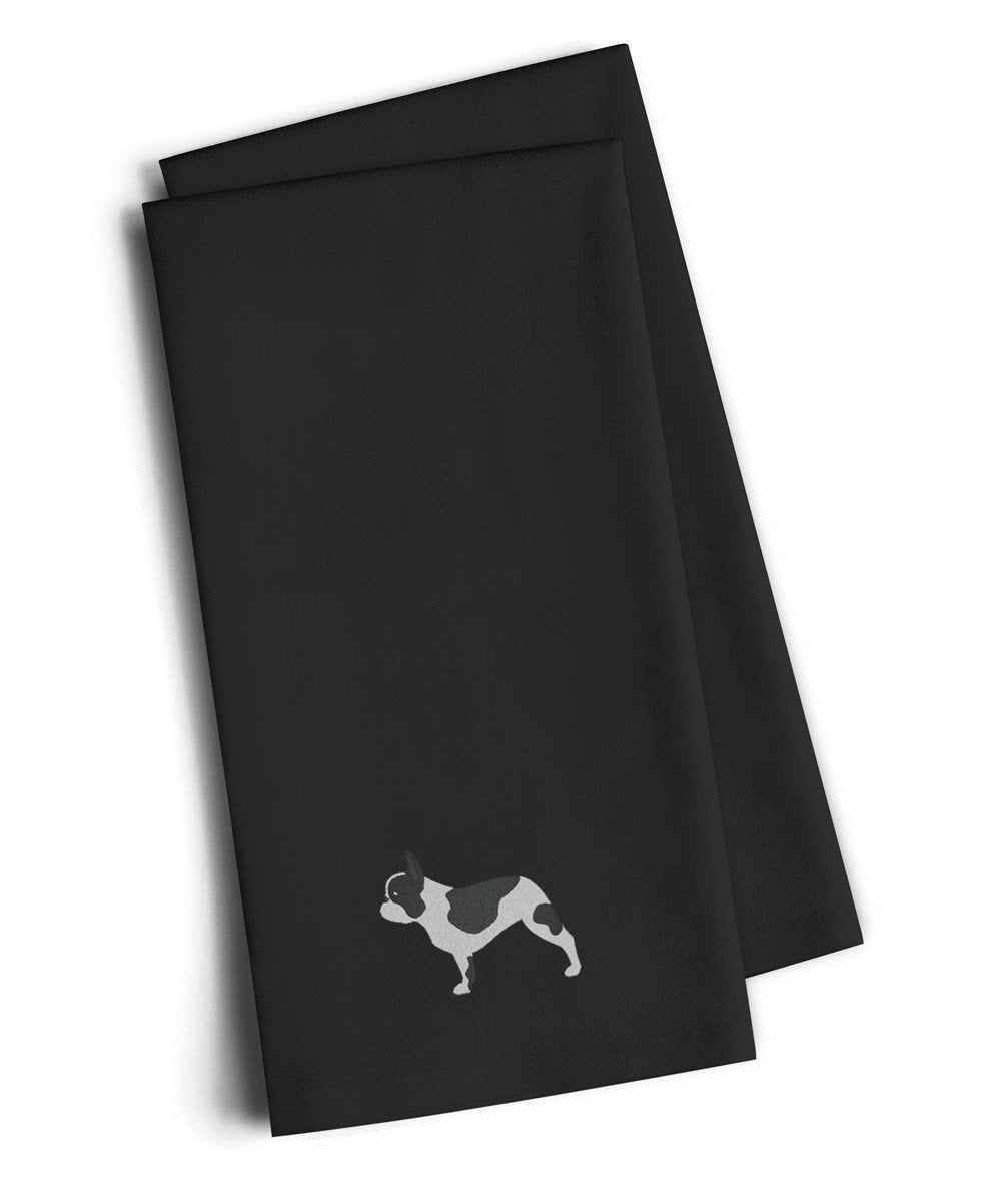 French Bulldog Black Embroidered Towel Set of 2 Decorative Bathroom Guest Hand Towel for Hand, Face, Tea, Dishcloth, 19 X 25, Black