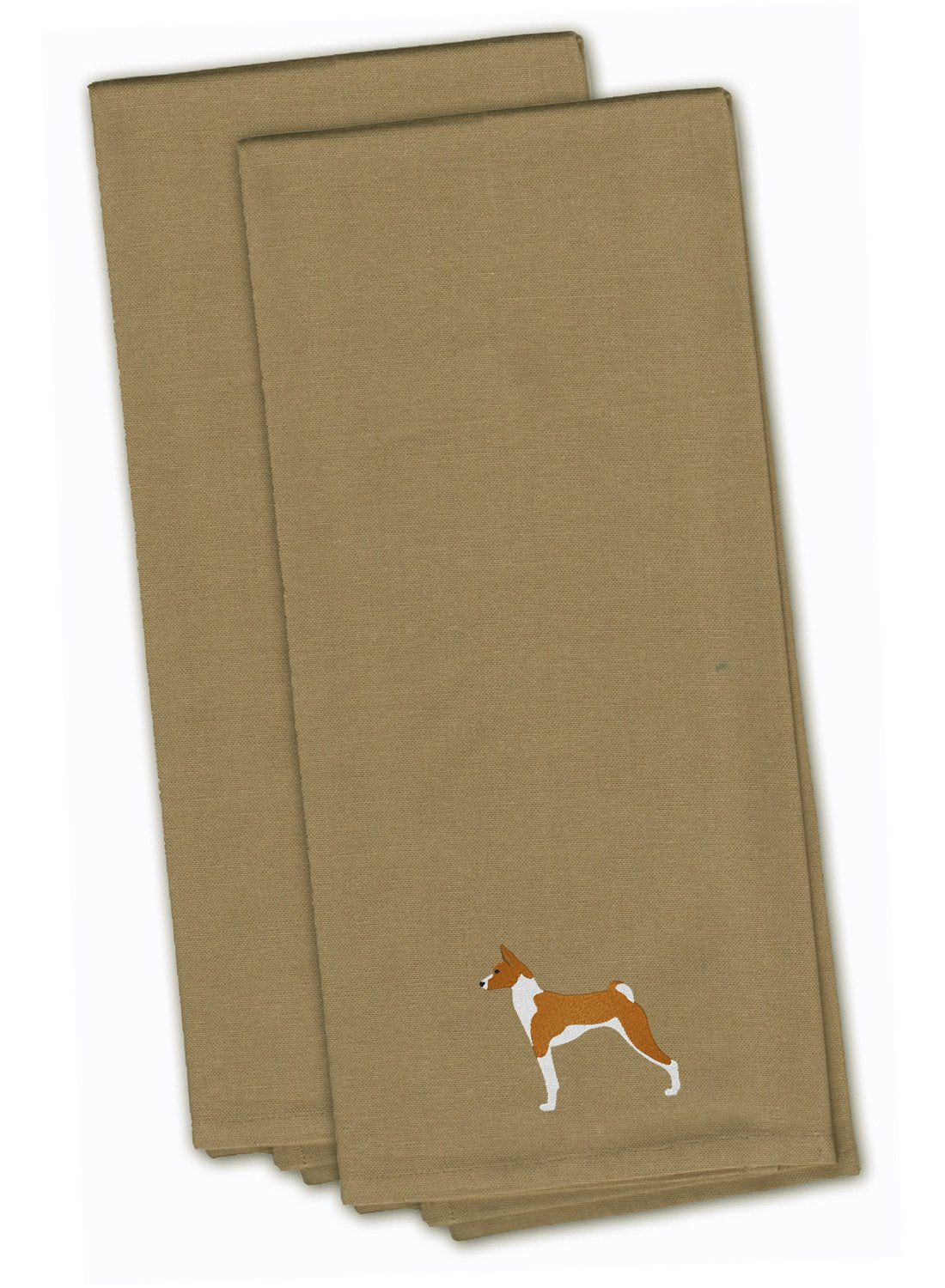 Basenji Tan Embroidered Towel Set of 2 Decorative Bathroom Guest Hand Towel for Hand, Face, Tea, Dishcloth, 19 X 25, Tan