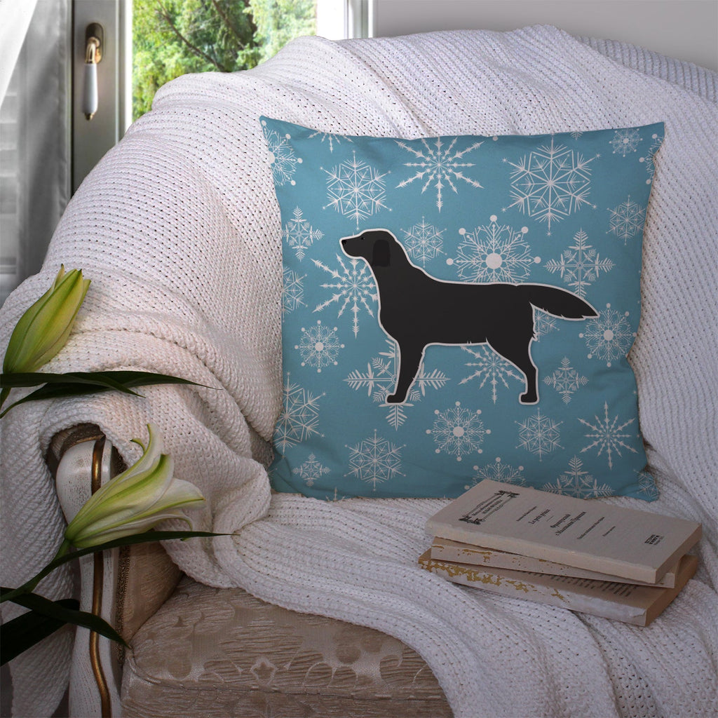 Winter Snowflake Black Labrador Retriever Decorative Throw Pillow 14x14 Indoor Outdoor Accent Cushion, Fabric Cover with Insert for Sofa, Bed, Porch & Living Room