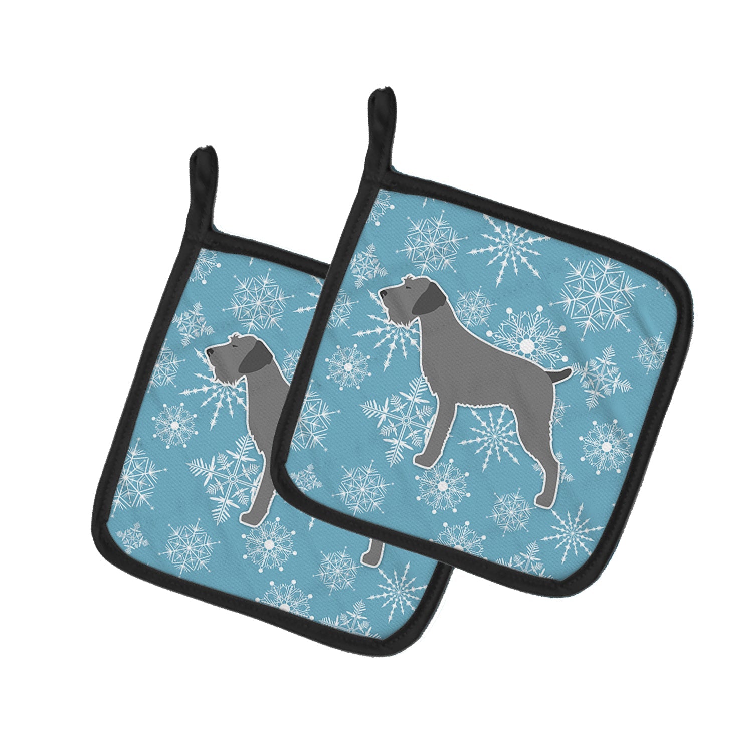 Winter Snowflake German Wirehaired Pointer Pot Holder Set of 2 Heat Resistant Quilted Hot Pads 7.5 x 7.5 Inch, Insulated Kitchen Trivets for Cooking & Baking