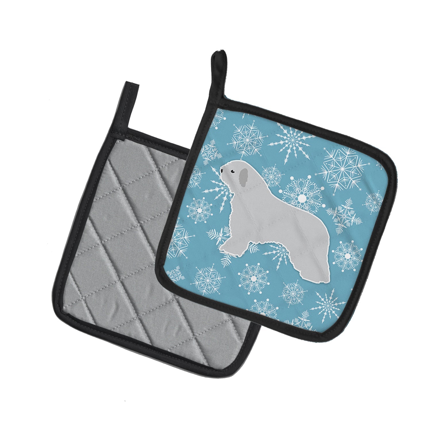 Winter Snowflake Spanish Water Dog Pot Holder Set of 2 Heat Resistant Quilted Hot Pads 7.5 x 7.5 Inch, Insulated Kitchen Trivets for Cooking & Baking