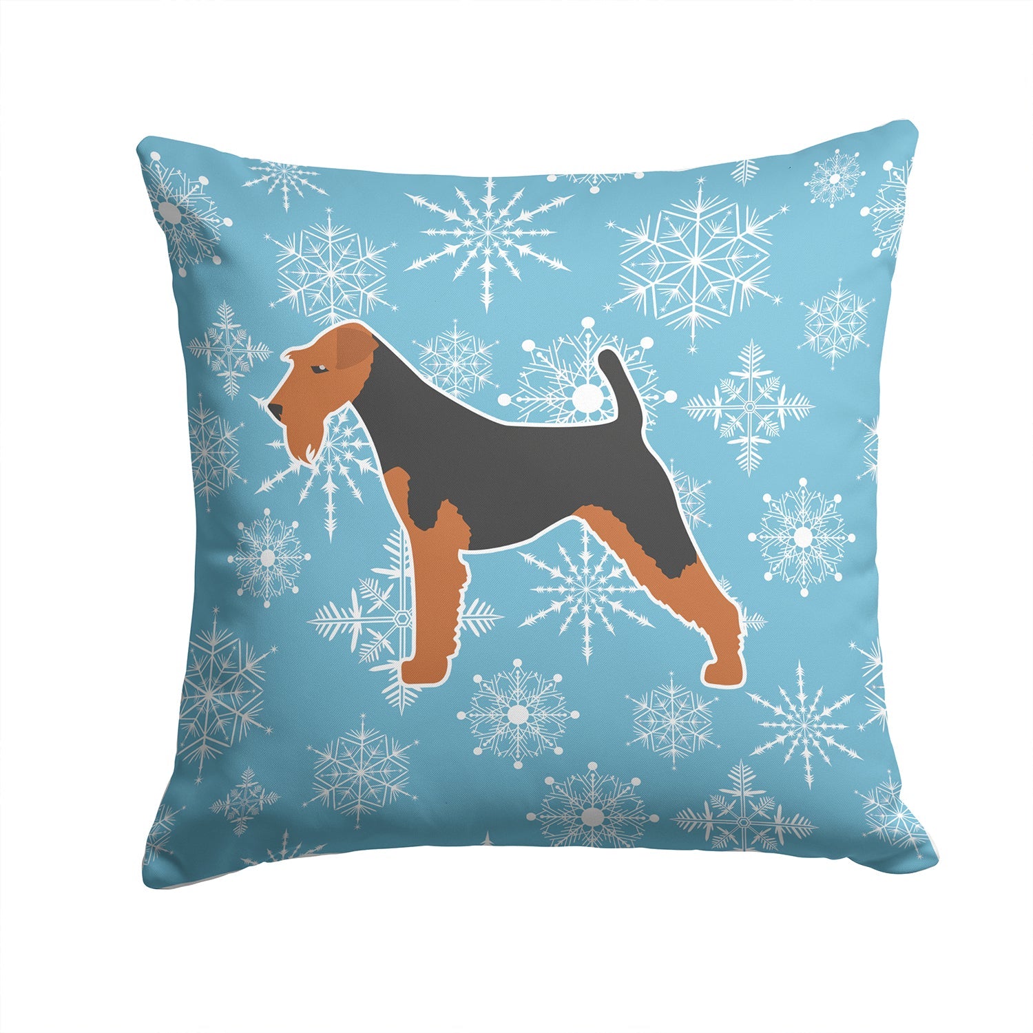 Winter Snowflake Airedale Terrier Decorative Throw Pillow 14x14 Indoor Outdoor Accent Cushion, Fabric Cover with Insert for Sofa, Bed, Porch & Living Room
