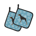 Winter Snowflake Doberman Pinscher Pot Holder Set of 2 Heat Resistant Quilted Hot Pads 7.5 x 7.5 Inch, Insulated Kitchen Trivets for Cooking & Baking