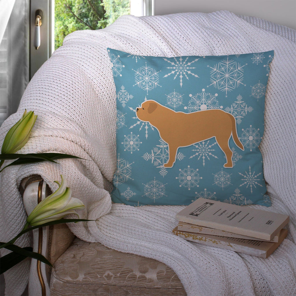 Winter Snowflake Dogue de Bordeaux Decorative Throw Pillow 14x14 Indoor Outdoor Accent Cushion, Fabric Cover with Insert for Sofa, Bed, Porch & Living Room