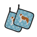 Winter Snowflake Saint Bernard Pot Holder Set of 2 Heat Resistant Quilted Hot Pads 7.5 x 7.5 Inch, Insulated Kitchen Trivets for Cooking & Baking