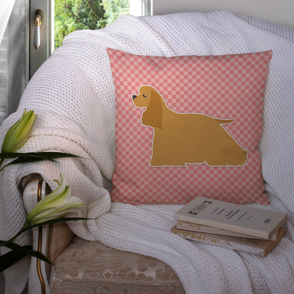 Cocker Spaniel Checkerboard Pink Decorative Throw Pillow 14x14 Indoor Outdoor Accent Cushion, Fabric Cover with Insert for Sofa, Bed, Porch & Living Room
