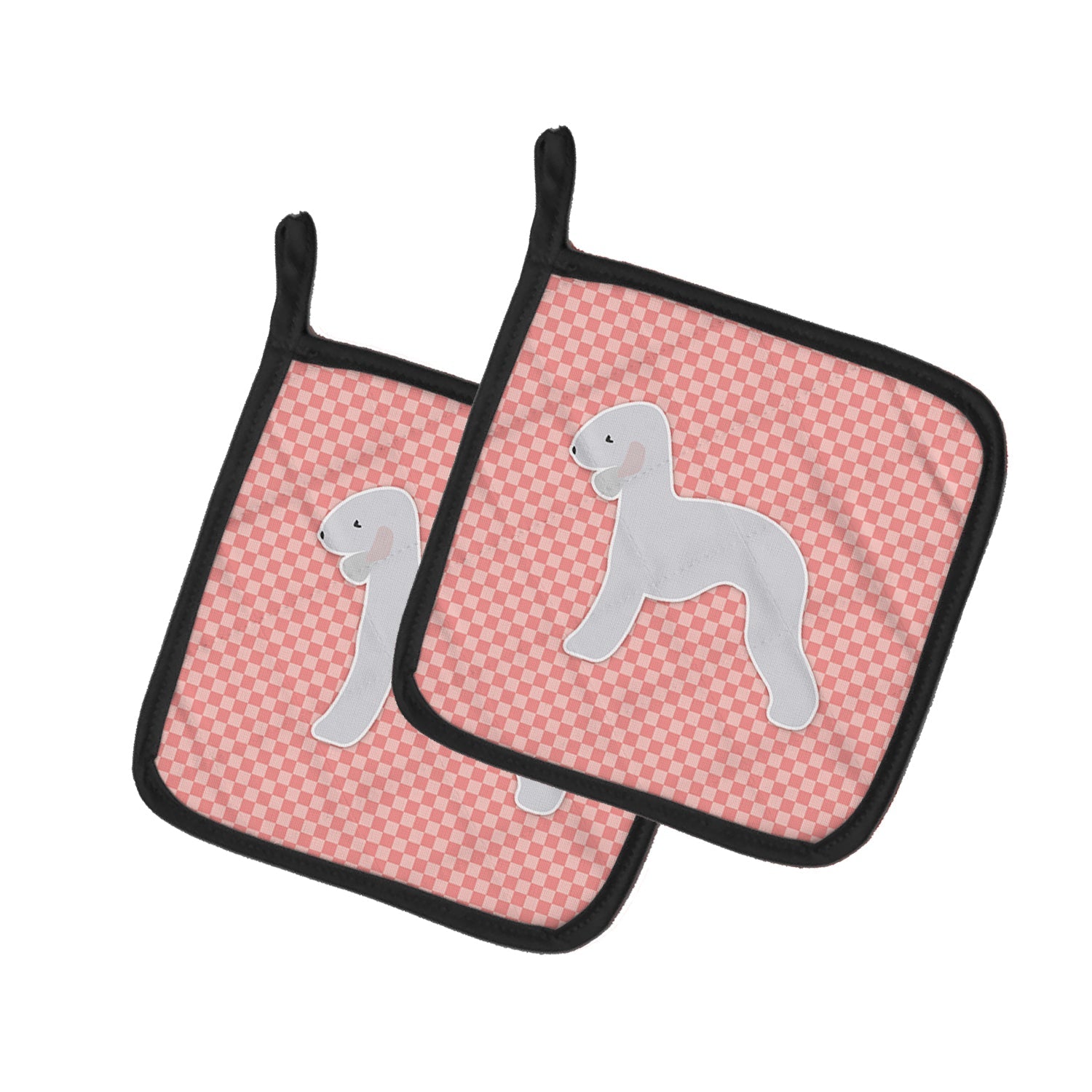 Bedlington Terrier Checkerboard Pink Pot Holder Set of 2 Heat Resistant Quilted Hot Pads 7.5 x 7.5 Inch, Insulated Kitchen Trivets for Cooking & Baking