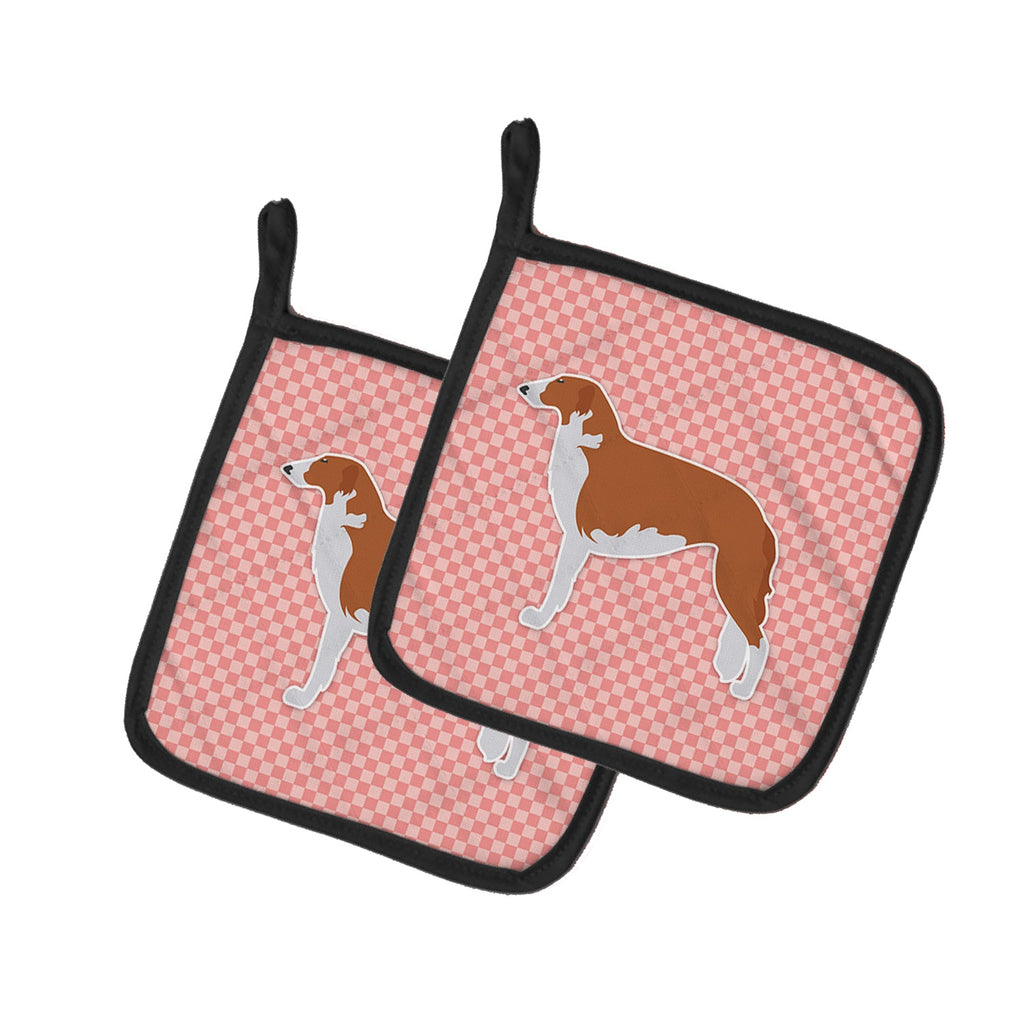 Borzoi Russian Greyhound Checkerboard Pink Pot Holder Set of 2 Heat Resistant Quilted Hot Pads 7.5 x 7.5 Inch, Insulated Kitchen Trivets for Cooking & Baking