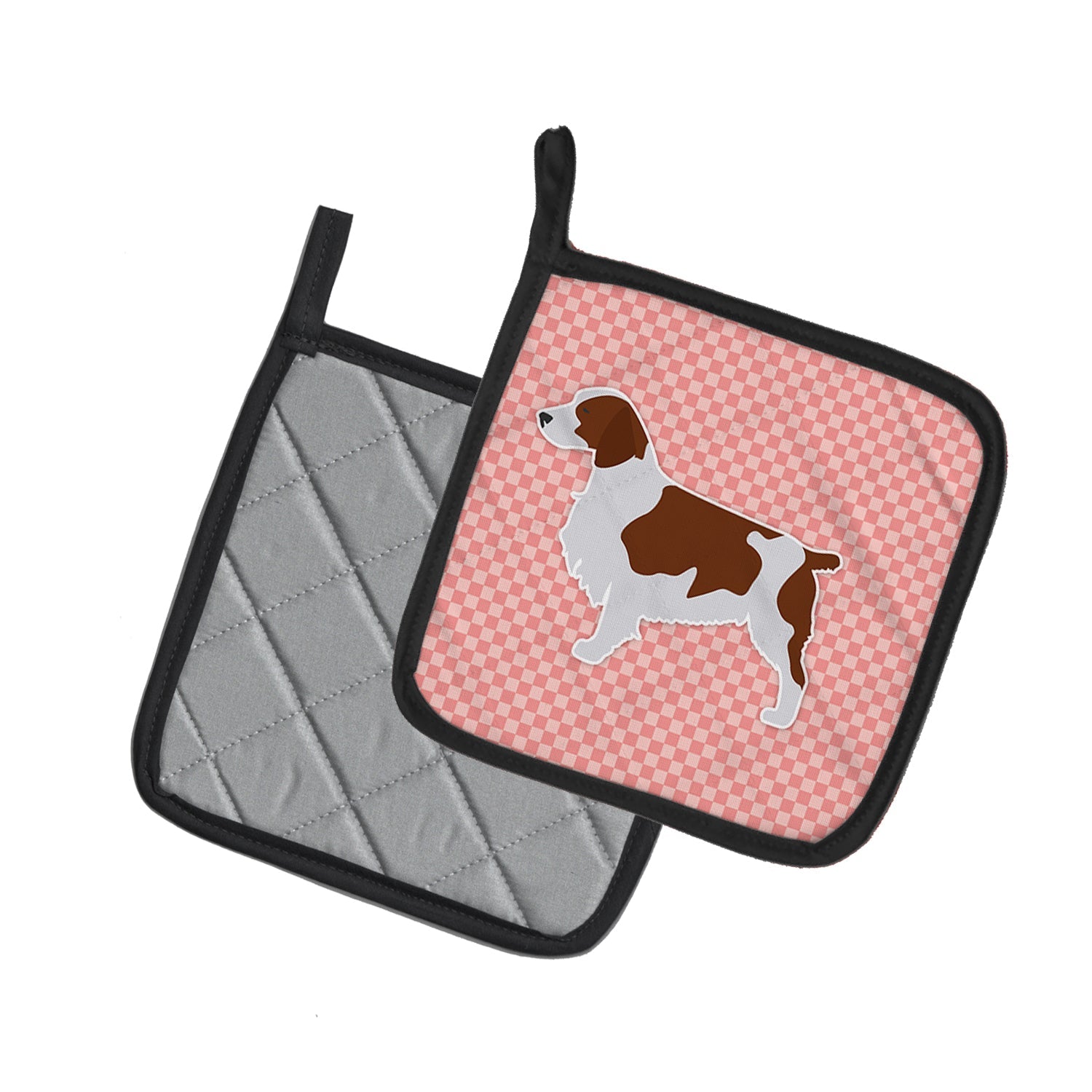 Welsh Springer Spaniel Checkerboard Pink Pot Holder Set of 2 Heat Resistant Quilted Hot Pads 7.5 x 7.5 Inch, Insulated Kitchen Trivets for Cooking & Baking