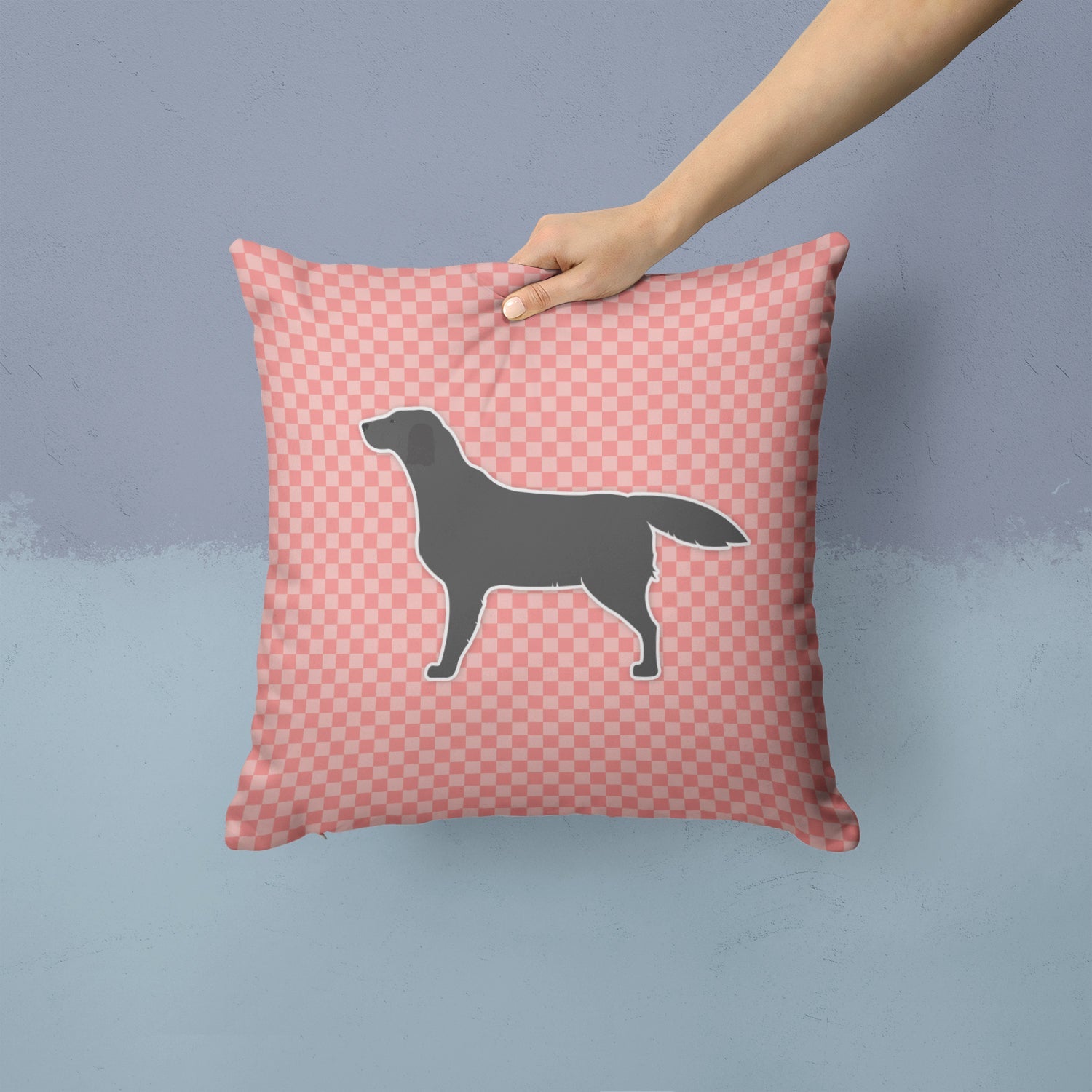 Black Labrador Retriever Checkerboard Pink Decorative Throw Pillow 14x14 Indoor Outdoor Accent Cushion, Fabric Cover with Insert for Sofa, Bed, Porch & Living Room