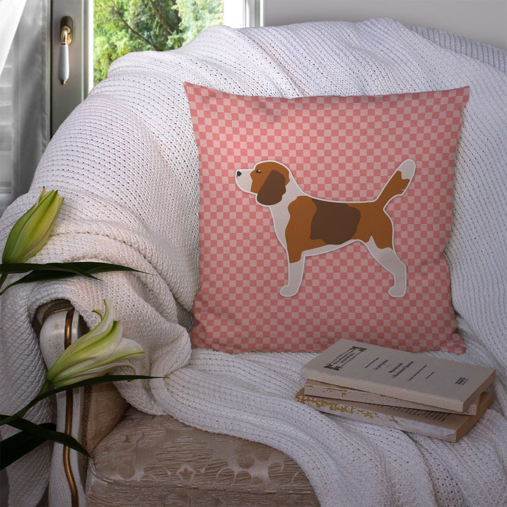 Beagle Checkerboard Pink Decorative Throw Pillow 14x14 Indoor Outdoor Accent Cushion, Fabric Cover with Insert for Sofa, Bed, Porch & Living Room