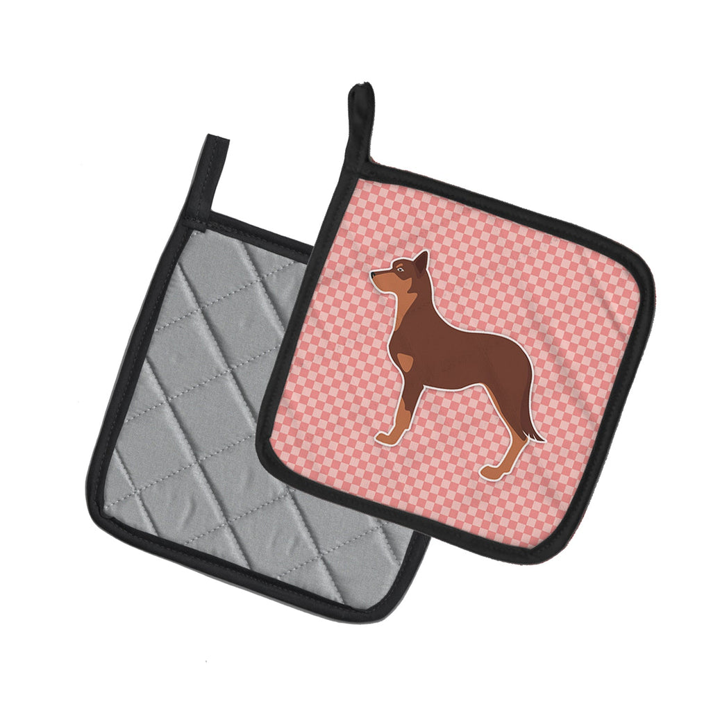 Australian Kelpie Dog Checkerboard Pink Pot Holder Set of 2 Heat Resistant Quilted Hot Pads 7.5 x 7.5 Inch, Insulated Kitchen Trivets for Cooking & Baking