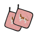 Cavalier King Charles Spaniel Checkerboard Pink Pot Holder Set of 2 Heat Resistant Quilted Hot Pads 7.5 x 7.5 Inch, Insulated Kitchen Trivets for Cooking & Baking